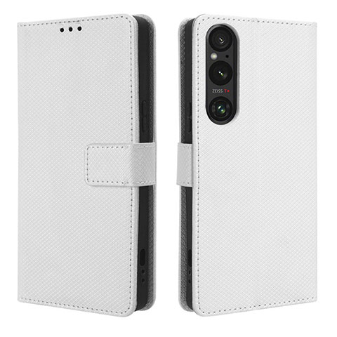 Coque Portefeuille Livre Cuir Etui Clapet BY1 pour Sony Xperia 1 V Blanc