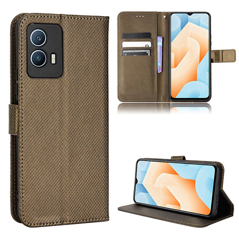 Coque Portefeuille Livre Cuir Etui Clapet BY1 pour Vivo iQOO U5 5G Marron