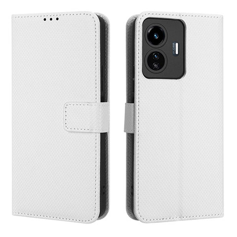 Coque Portefeuille Livre Cuir Etui Clapet BY1 pour Vivo iQOO Z6 Lite 5G Blanc