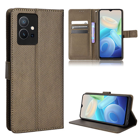 Coque Portefeuille Livre Cuir Etui Clapet BY1 pour Vivo T1 5G India Marron