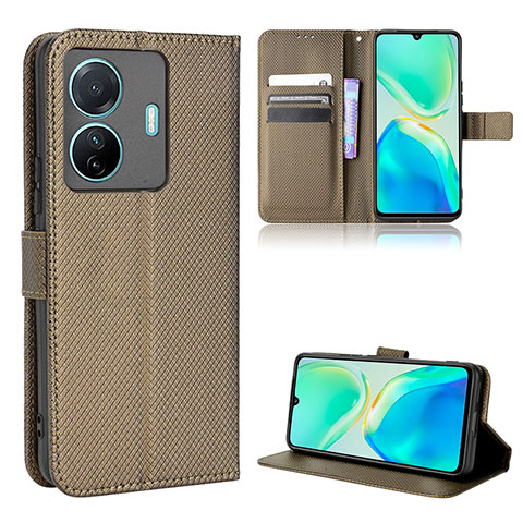 Coque Portefeuille Livre Cuir Etui Clapet BY1 pour Vivo T1 5G Marron