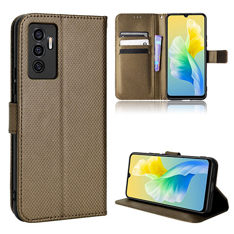 Coque Portefeuille Livre Cuir Etui Clapet BY1 pour Vivo V23e 5G Marron