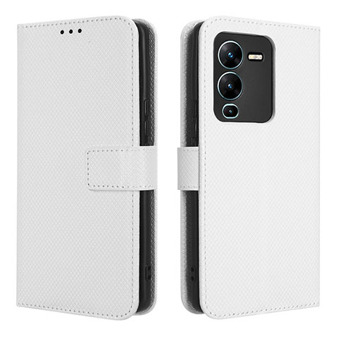 Coque Portefeuille Livre Cuir Etui Clapet BY1 pour Vivo V25 Pro 5G Blanc