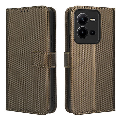 Coque Portefeuille Livre Cuir Etui Clapet BY1 pour Vivo V25e Marron