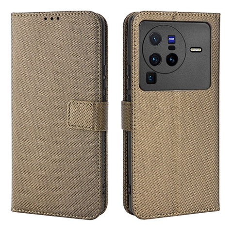 Coque Portefeuille Livre Cuir Etui Clapet BY1 pour Vivo X80 Pro 5G Marron