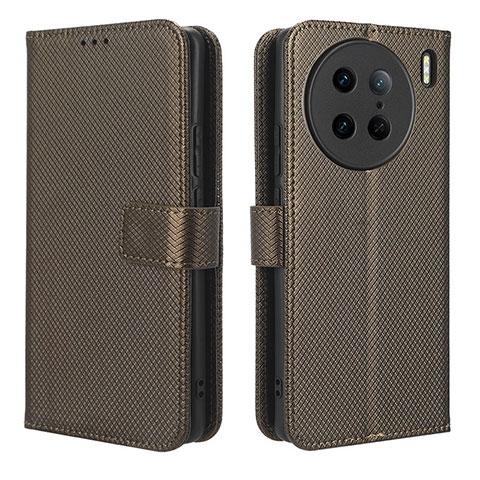 Coque Portefeuille Livre Cuir Etui Clapet BY1 pour Vivo X90 Pro 5G Marron