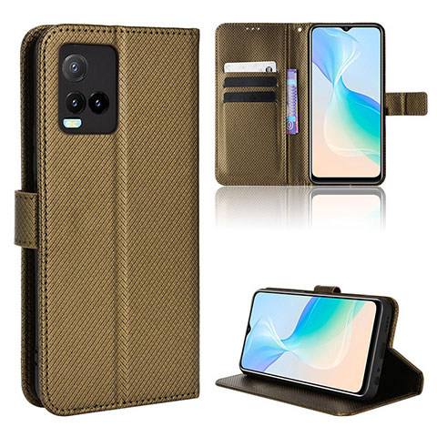 Coque Portefeuille Livre Cuir Etui Clapet BY1 pour Vivo Y21 Marron