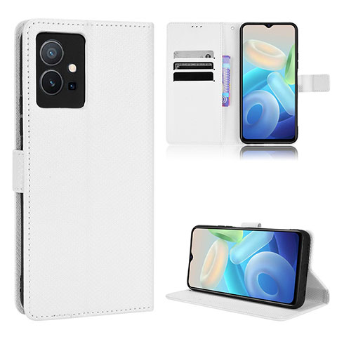 Coque Portefeuille Livre Cuir Etui Clapet BY1 pour Vivo Y55s 5G Blanc