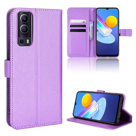 Coque Portefeuille Livre Cuir Etui Clapet BY1 pour Vivo Y72 5G Violet