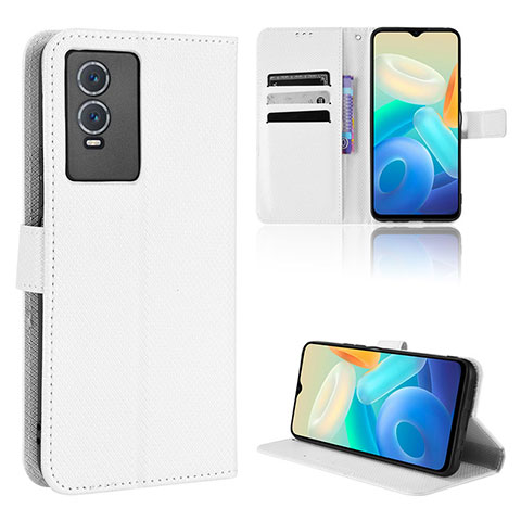 Coque Portefeuille Livre Cuir Etui Clapet BY1 pour Vivo Y76s 5G Blanc