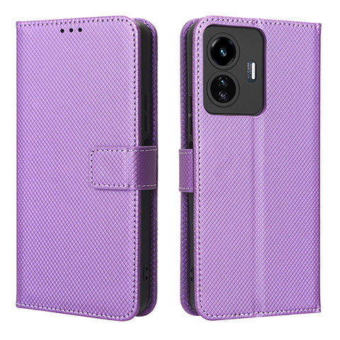 Coque Portefeuille Livre Cuir Etui Clapet BY1 pour Vivo Y77e 5G Violet