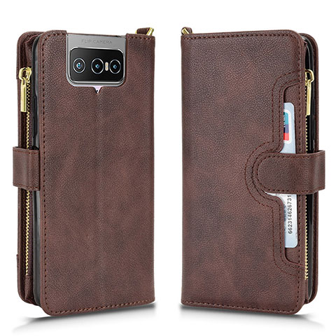 Coque Portefeuille Livre Cuir Etui Clapet BY2 pour Asus ZenFone 8 Flip ZS672KS Marron