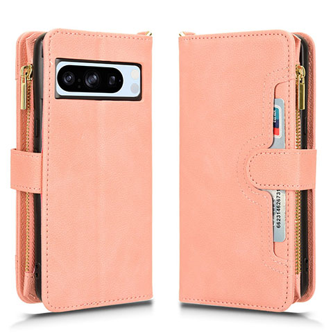 Coque Portefeuille Livre Cuir Etui Clapet BY2 pour Google Pixel 8 Pro 5G Or Rose