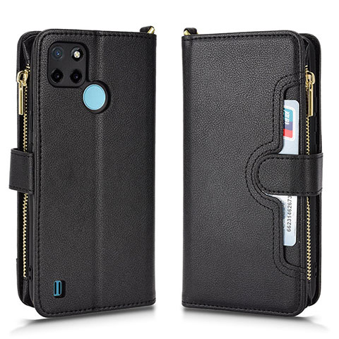 Coque Portefeuille Livre Cuir Etui Clapet BY2 pour Realme C25Y India Noir