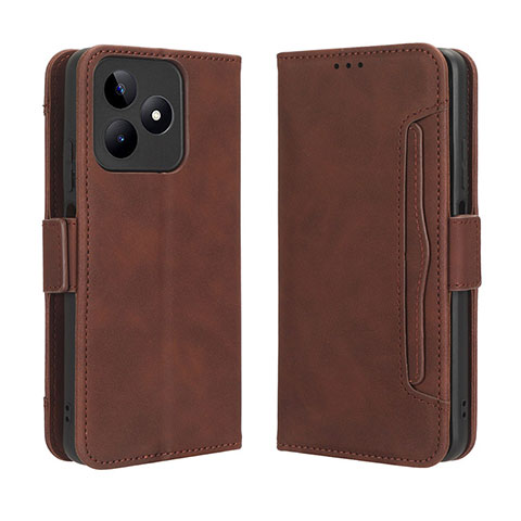 Coque Portefeuille Livre Cuir Etui Clapet BY2 pour Realme C53 Marron