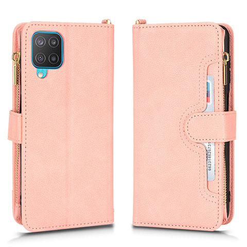 Coque Portefeuille Livre Cuir Etui Clapet BY2 pour Samsung Galaxy A12 Or Rose