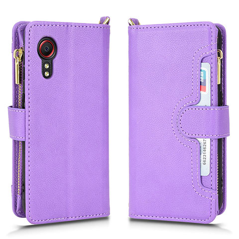 Coque Portefeuille Livre Cuir Etui Clapet BY2 pour Samsung Galaxy XCover 5 SM-G525F Violet