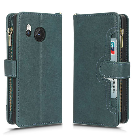 Coque Portefeuille Livre Cuir Etui Clapet BY2 pour Sharp Aquos R8 Vert