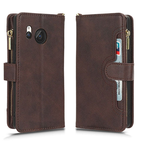 Coque Portefeuille Livre Cuir Etui Clapet BY2 pour Sharp Aquos R8s Marron