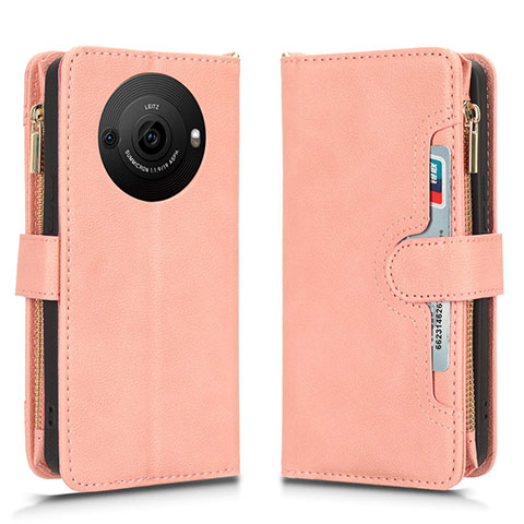 Coque Portefeuille Livre Cuir Etui Clapet BY2 pour Sharp Aquos R8s Pro Or Rose