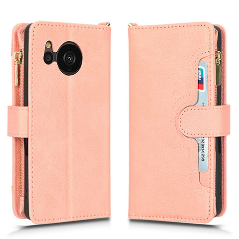 Coque Portefeuille Livre Cuir Etui Clapet BY2 pour Sharp Aquos Sense7 Or Rose