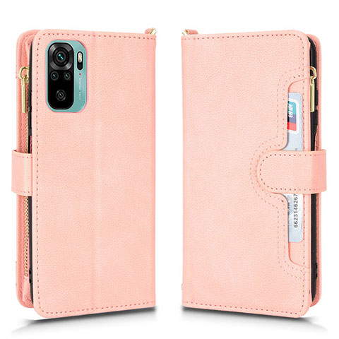 Coque Portefeuille Livre Cuir Etui Clapet BY2 pour Xiaomi Redmi Note 10S 4G Or Rose