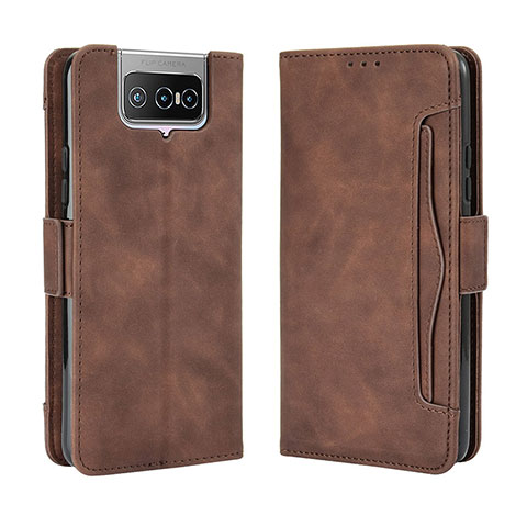 Coque Portefeuille Livre Cuir Etui Clapet BY3 pour Asus ZenFone 8 Flip ZS672KS Marron