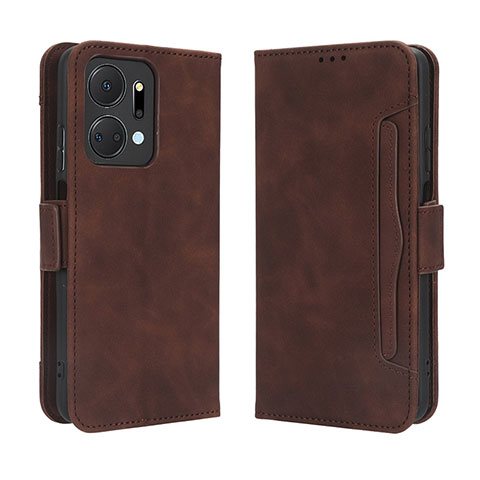 Coque Portefeuille Livre Cuir Etui Clapet BY3 pour Huawei Honor X7a Marron