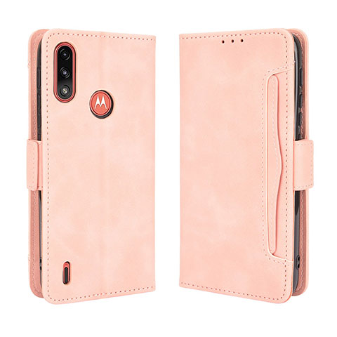 Coque Portefeuille Livre Cuir Etui Clapet BY3 pour Motorola Moto E7 Power Rose