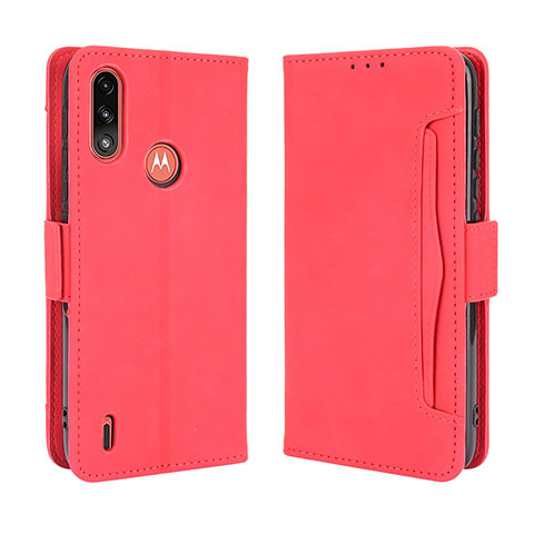 Coque Portefeuille Livre Cuir Etui Clapet BY3 pour Motorola Moto E7 Power Rouge