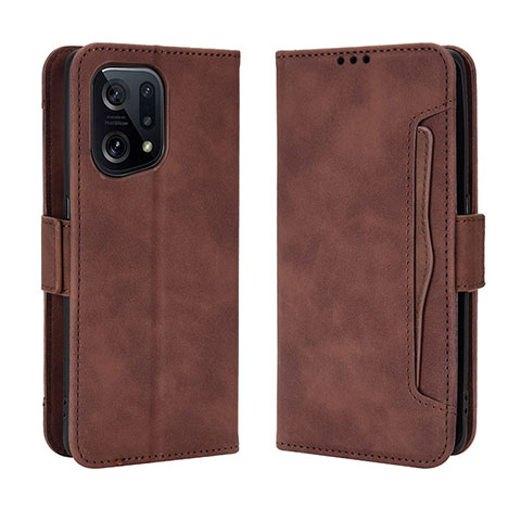 Coque Portefeuille Livre Cuir Etui Clapet BY3 pour Oppo Find X5 5G Marron