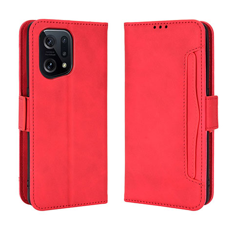 Coque Portefeuille Livre Cuir Etui Clapet BY3 pour Oppo Find X5 5G Rouge