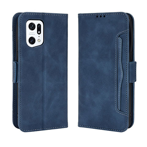 Coque Portefeuille Livre Cuir Etui Clapet BY3 pour Oppo Find X5 Pro 5G Bleu