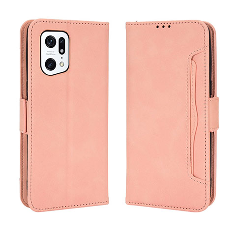 Coque Portefeuille Livre Cuir Etui Clapet BY3 pour Oppo Find X5 Pro 5G Rose