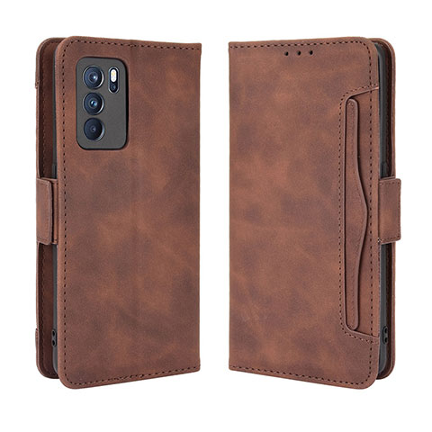 Coque Portefeuille Livre Cuir Etui Clapet BY3 pour Oppo Reno6 Pro 5G India Marron