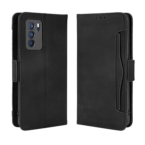 Coque Portefeuille Livre Cuir Etui Clapet BY3 pour Oppo Reno6 Pro 5G India Noir