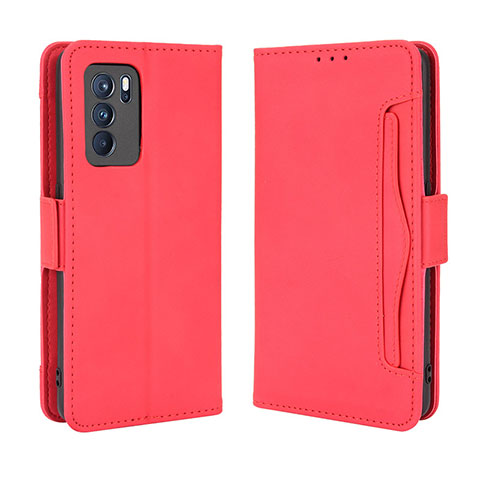 Coque Portefeuille Livre Cuir Etui Clapet BY3 pour Oppo Reno6 Pro 5G India Rouge