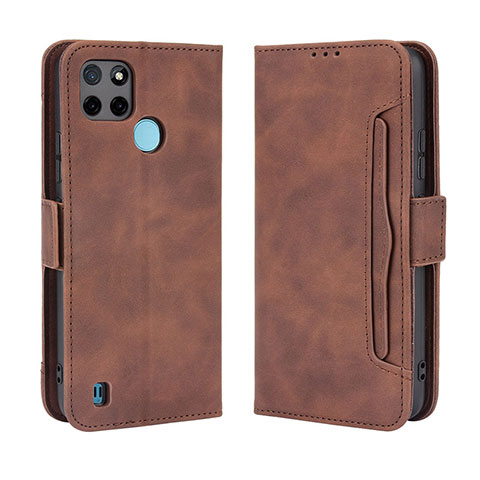 Coque Portefeuille Livre Cuir Etui Clapet BY3 pour Realme C25Y India Marron