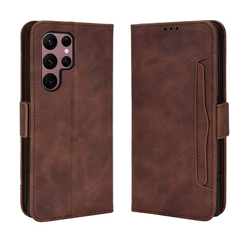 Coque Portefeuille Livre Cuir Etui Clapet BY3 pour Samsung Galaxy S22 Ultra 5G Marron