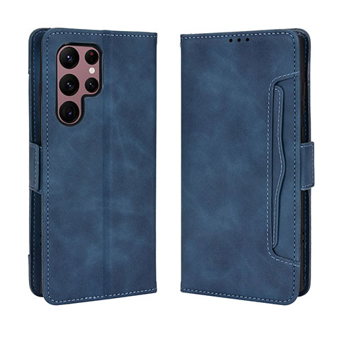 Coque Portefeuille Livre Cuir Etui Clapet BY3 pour Samsung Galaxy S24 Ultra 5G Bleu