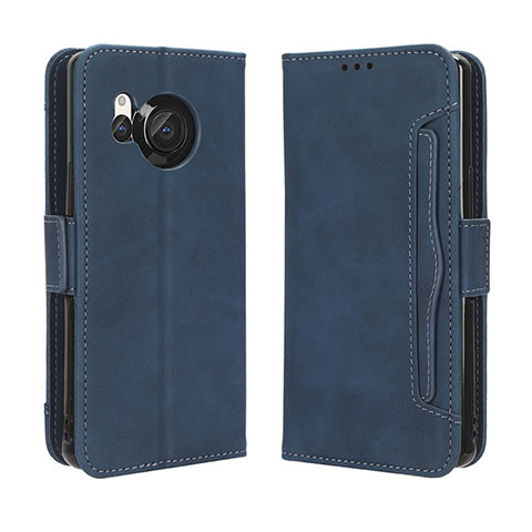 Coque Portefeuille Livre Cuir Etui Clapet BY3 pour Sharp Aquos R8s Bleu