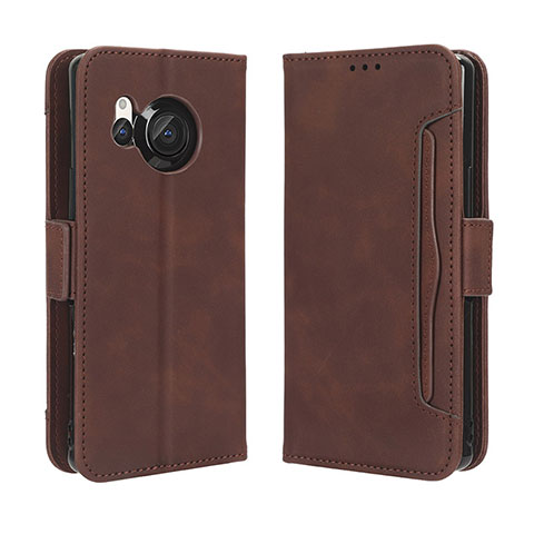 Coque Portefeuille Livre Cuir Etui Clapet BY3 pour Sharp Aquos R8s Marron