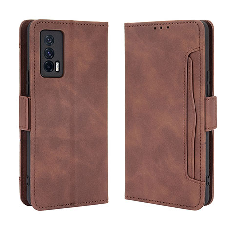 Coque Portefeuille Livre Cuir Etui Clapet BY3 pour Vivo iQOO 7 India 5G Marron