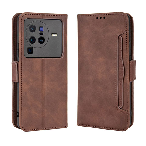 Coque Portefeuille Livre Cuir Etui Clapet BY3 pour Vivo X80 Pro 5G Marron