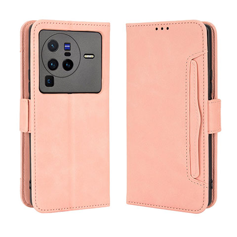 Coque Portefeuille Livre Cuir Etui Clapet BY3 pour Vivo X80 Pro 5G Rose