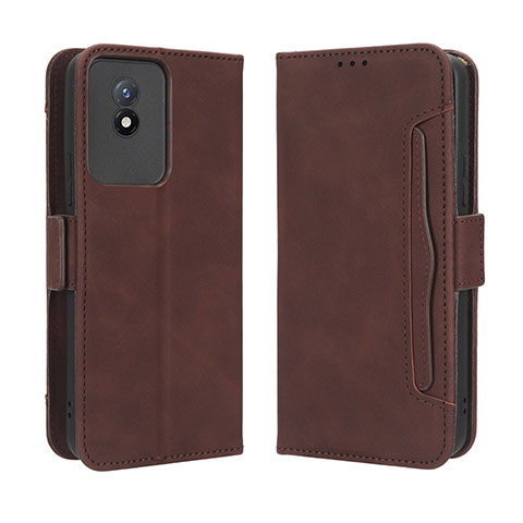 Coque Portefeuille Livre Cuir Etui Clapet BY3 pour Vivo Y02 Marron