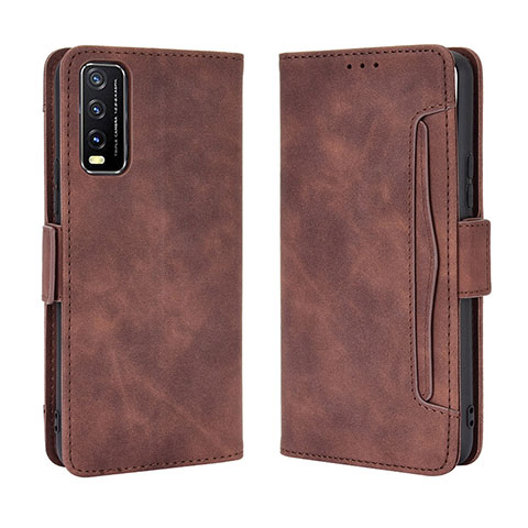 Coque Portefeuille Livre Cuir Etui Clapet BY3 pour Vivo Y20s G Marron