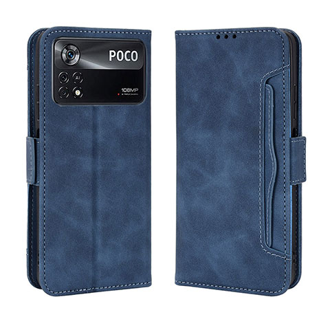 Coque Portefeuille Livre Cuir Etui Clapet BY3 pour Xiaomi Poco M4 Pro 4G Bleu