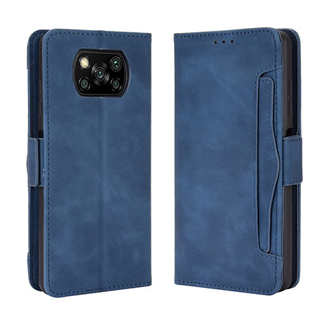 Coque Portefeuille Livre Cuir Etui Clapet BY3 pour Xiaomi Poco X3 Bleu