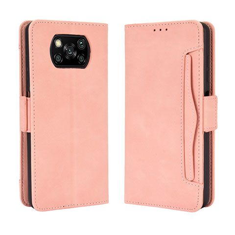 Coque Portefeuille Livre Cuir Etui Clapet BY3 pour Xiaomi Poco X3 NFC Rose